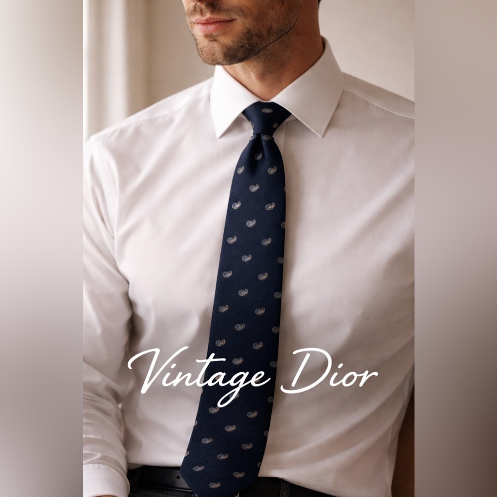 Vintage Christian Dior Monsieur Navy Paisley Tie | Classic Designer
